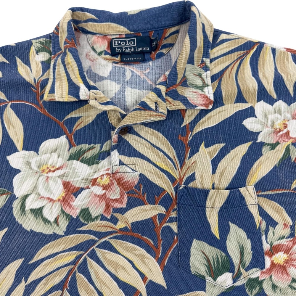 Polo By Ralph Lauren Polo Shirt Mens XL Blue Floral Hawaiian Pocket Tropical
